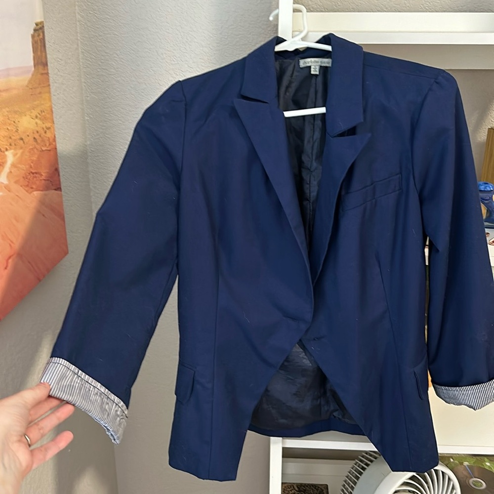 Blue Blazer with striped sleeve detail